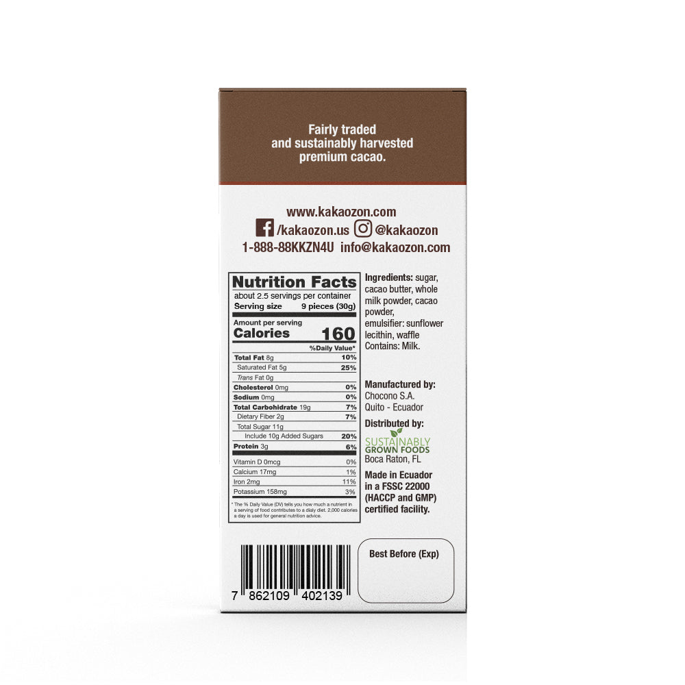 KakaoZon Milk Chocolate with Waffle • 2.82oz Bar – KakaoZon.com