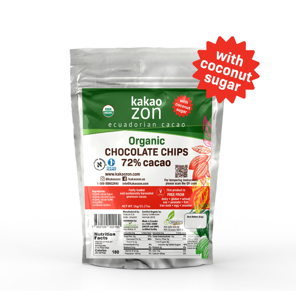 KakaoZon 72 Organic Dark Chocolate Chips with Coconut Sugar • 35.27oz