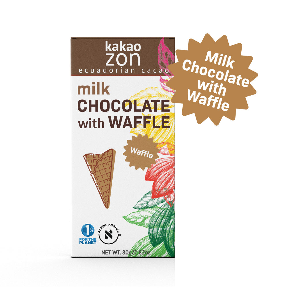 KakaoZon Milk Chocolate with Waffle • 2.82oz Bar – KakaoZon.com