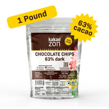 Load image into Gallery viewer, KakaoZon 63% Dark Chocolate Chips • 1 lb