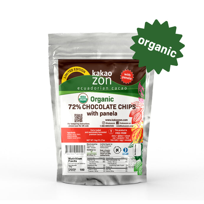 Organic 72% Chocolate Chips with Panela • 2.2 lbs (35.27oz)