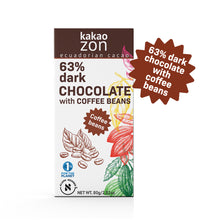 Load image into Gallery viewer, KakaoZon 63% Dark Chocolate with Coffee Beans • 2.82oz Bar