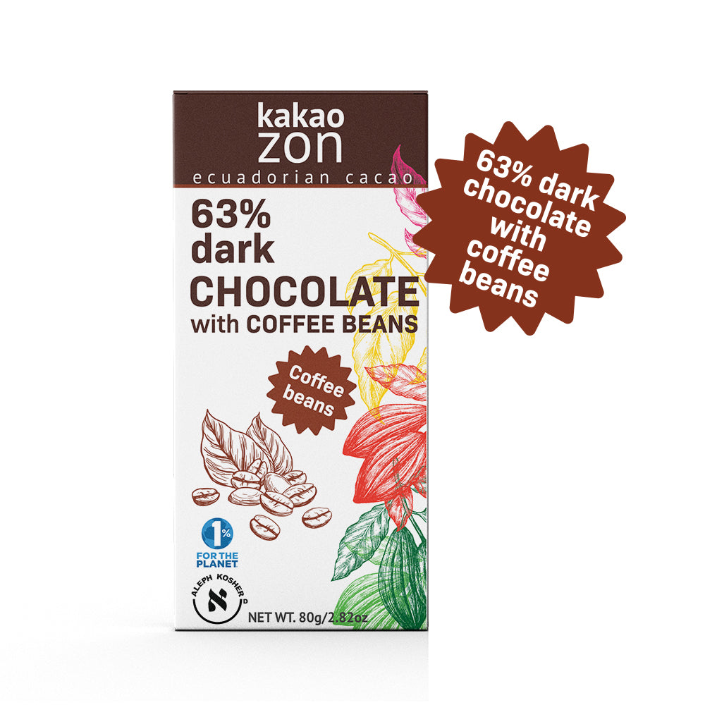 KakaoZon 63% Dark Chocolate with Coffee Beans • 2.82oz Bar