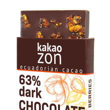 Load image into Gallery viewer, KakaoZon 63% Dark Chocolate with Goldenberries • 2.82oz Bar